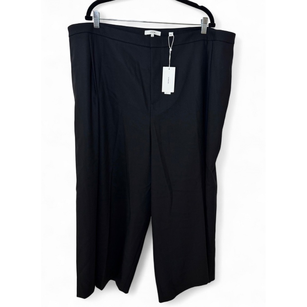 Vince Black Wool Blend Wide Leg Cropped Trousers Pants Size 22 NWT